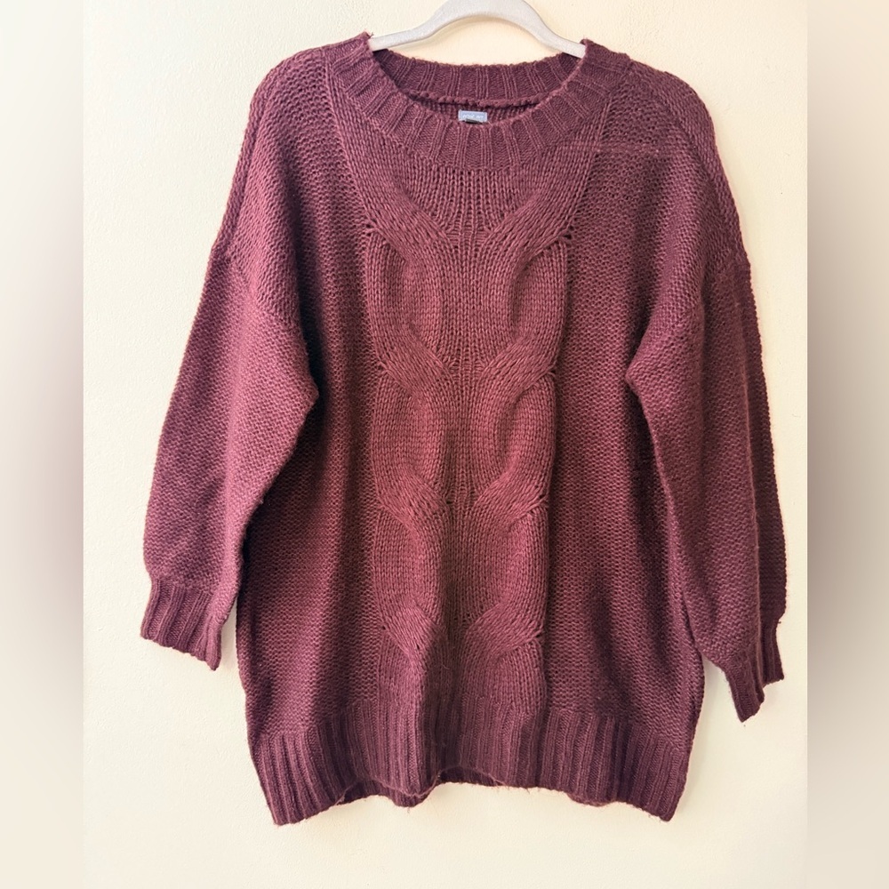 Aerie Maroon Lighter Weight Cable Knit Sweater, size XS Oversized